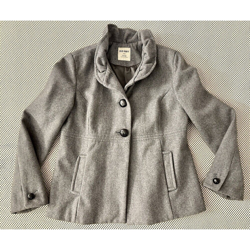 Y2K Old Navy Gray Button Up PeaCoat Wool Blend Coat Jacket Gray Size Large Women